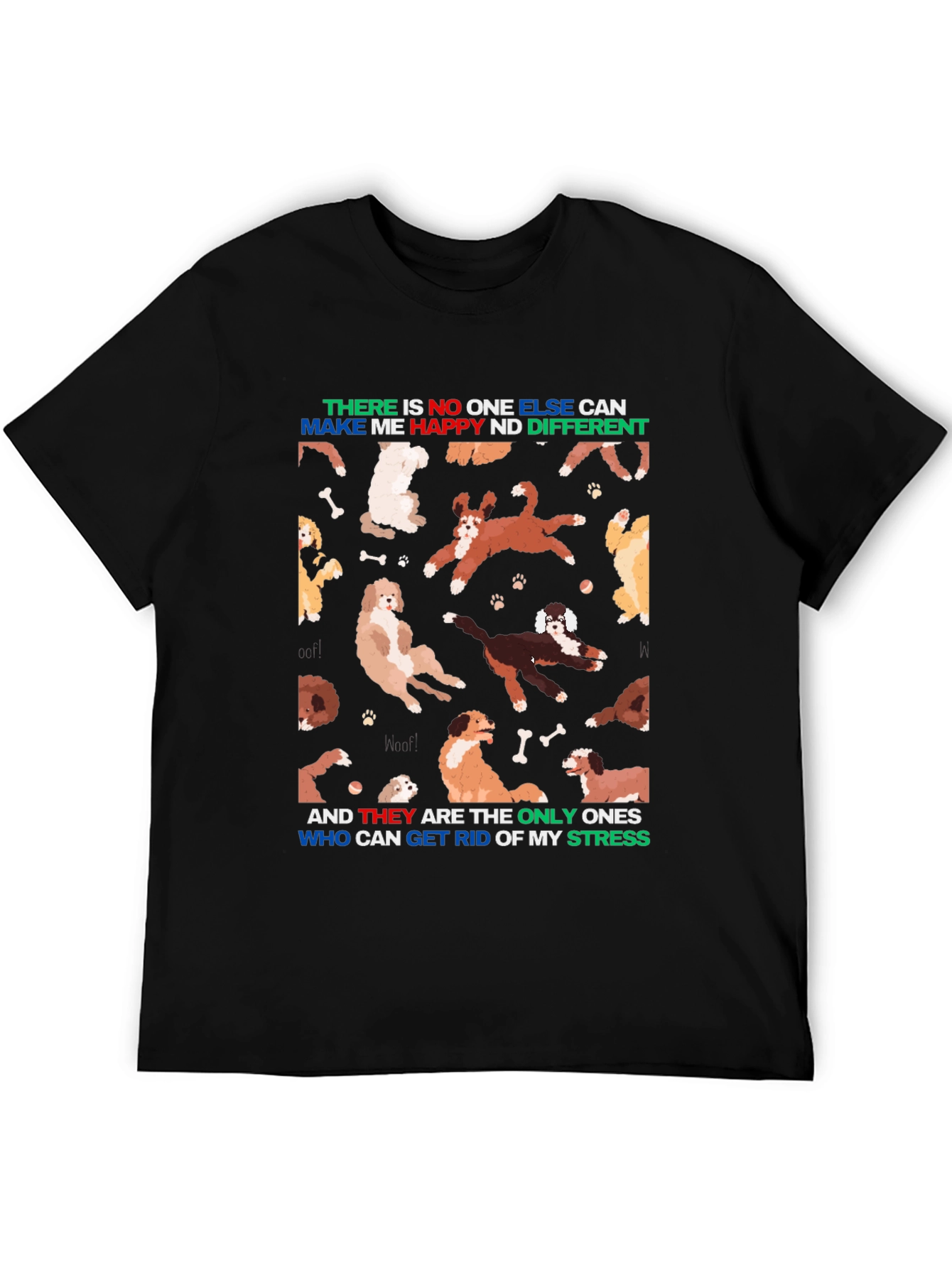 Camiseta Negra Diseño Perros y Frase Motivacional