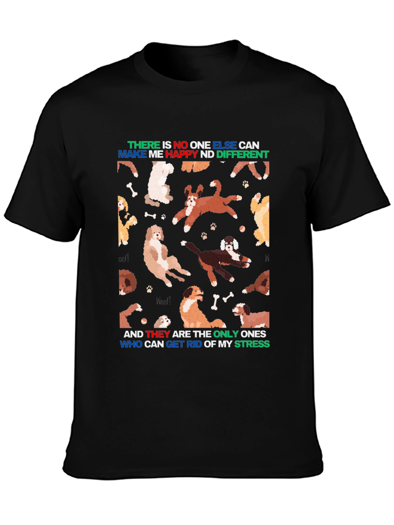 Camiseta Negra Diseño Perros y Frase Motivacional