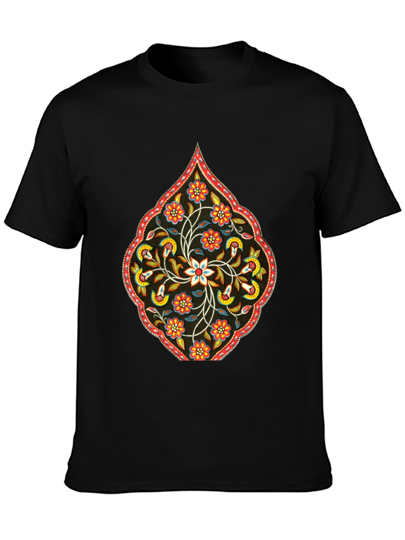 Camiseta Negra con Diseño Floral Persa