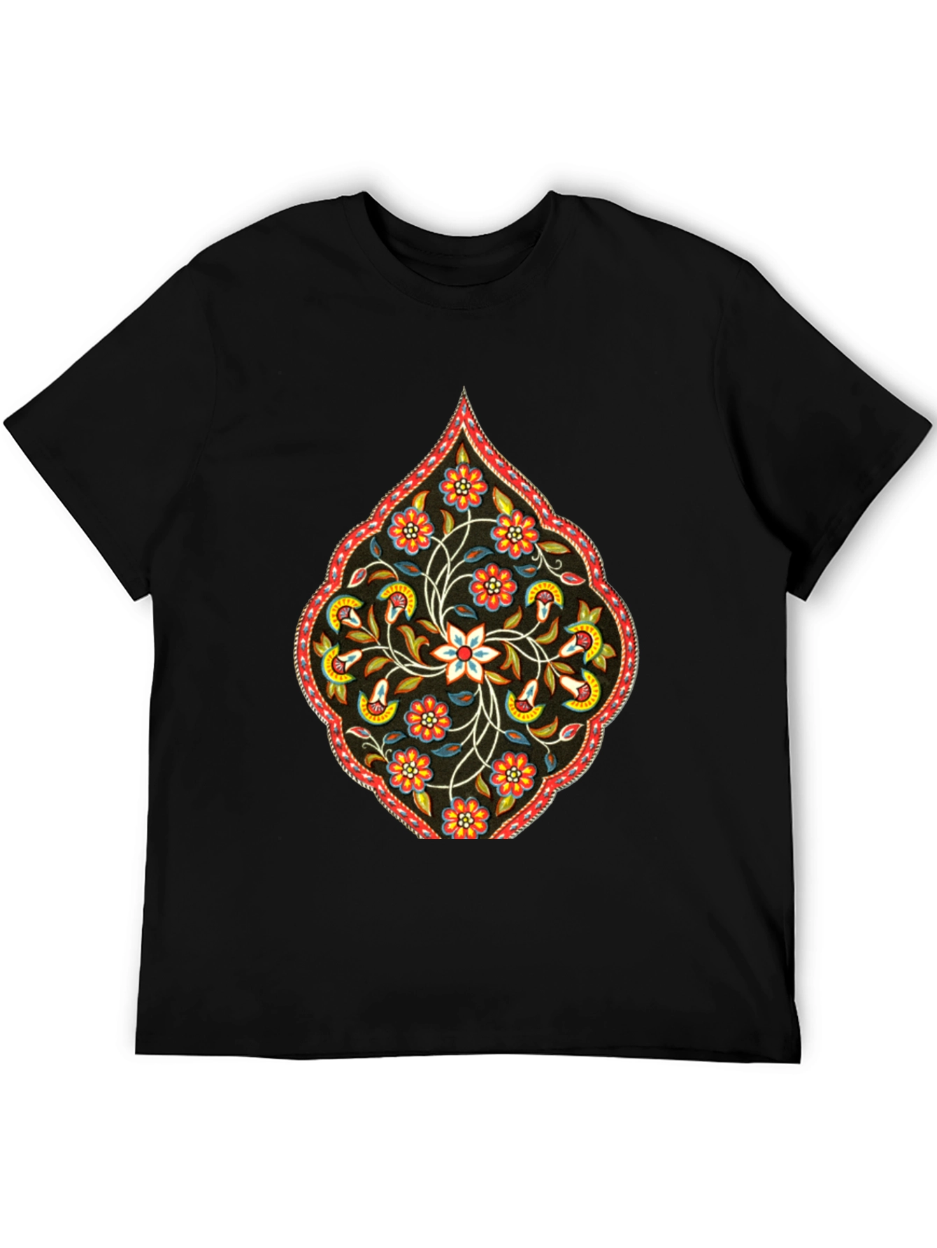 Camiseta Negra con Diseño Floral Persa