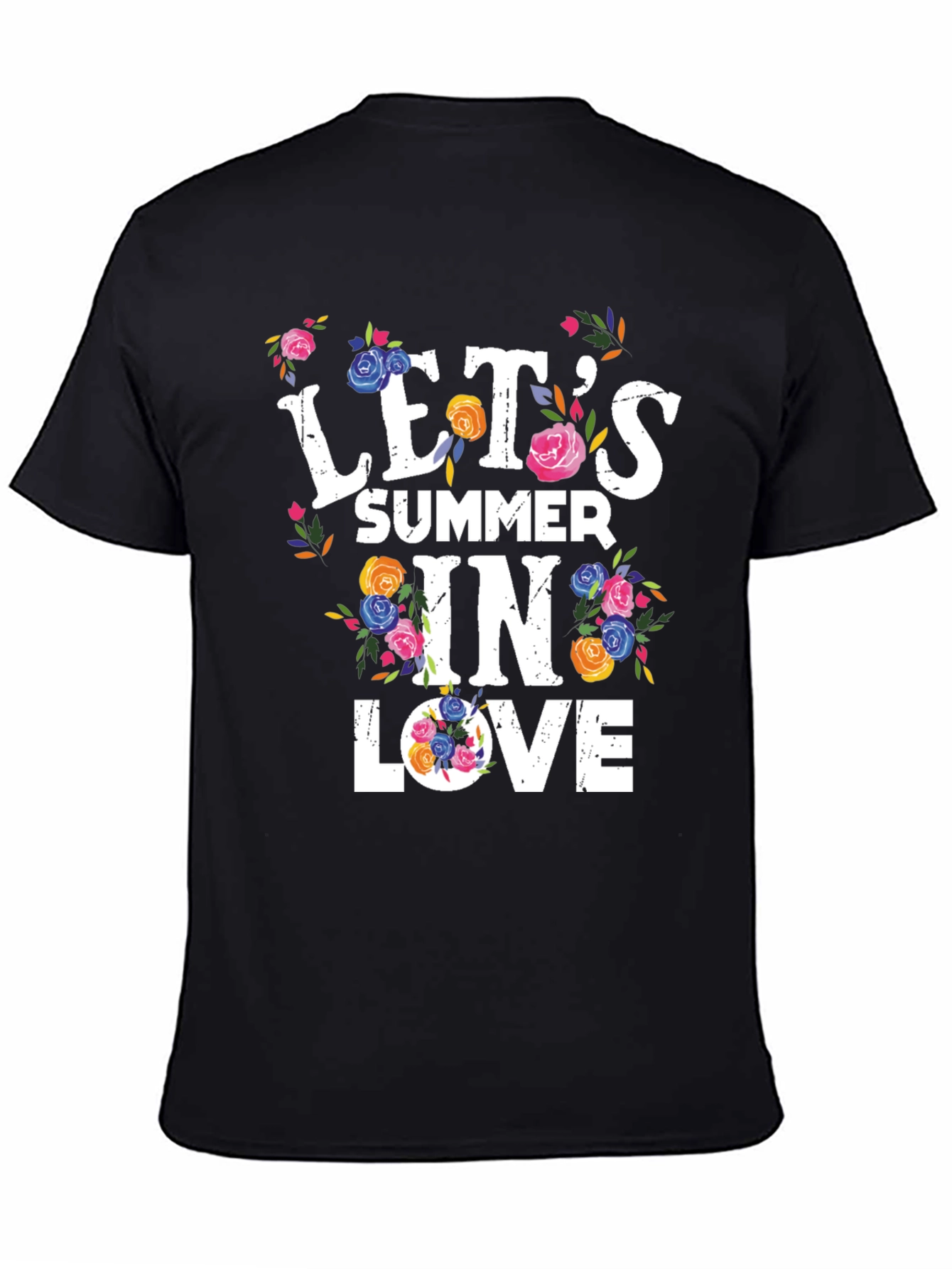 Camiseta Negra Estampada Floral Lets Summer in Love