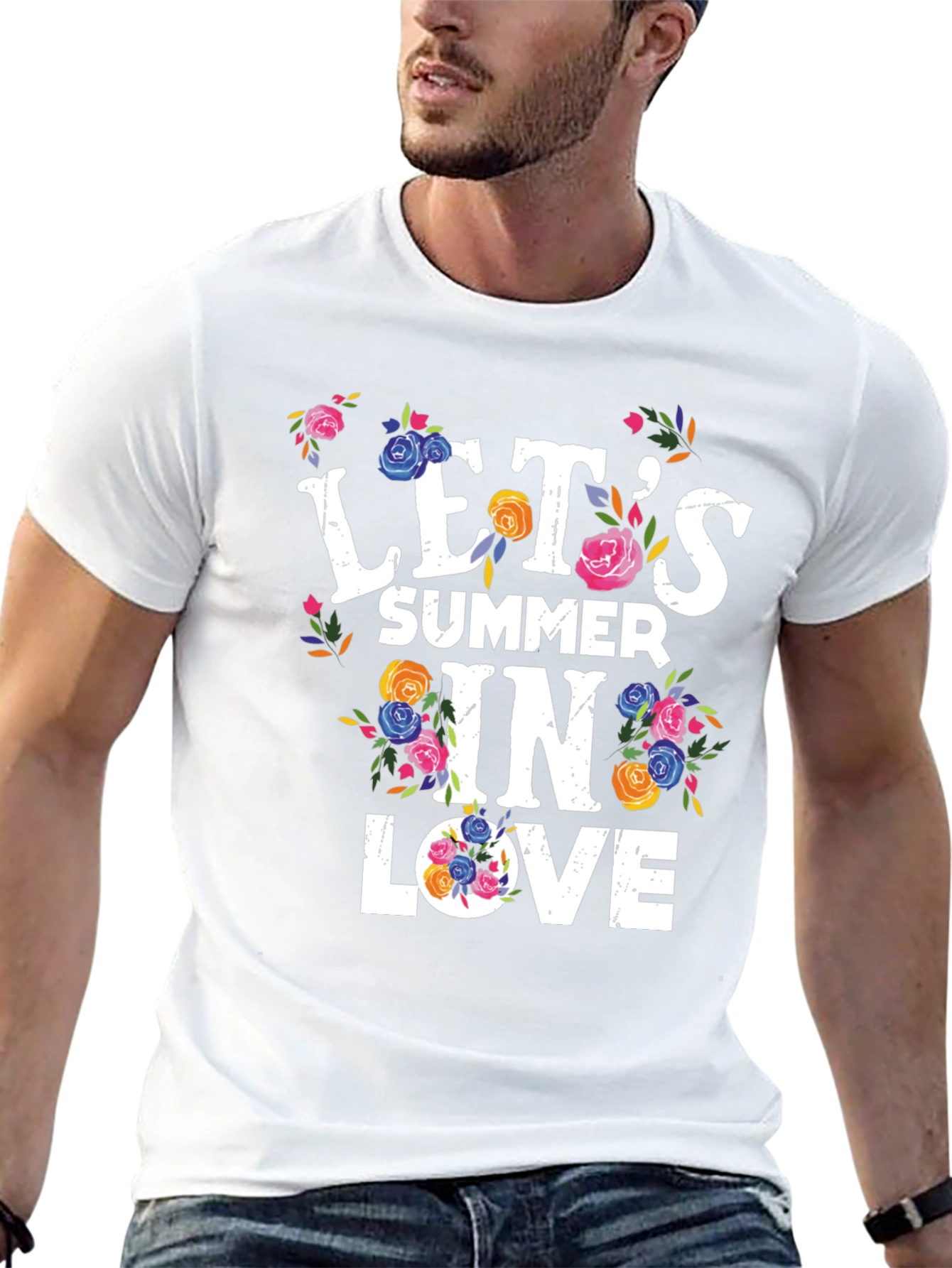 Camiseta Negra Estampada Floral Lets Summer in Love