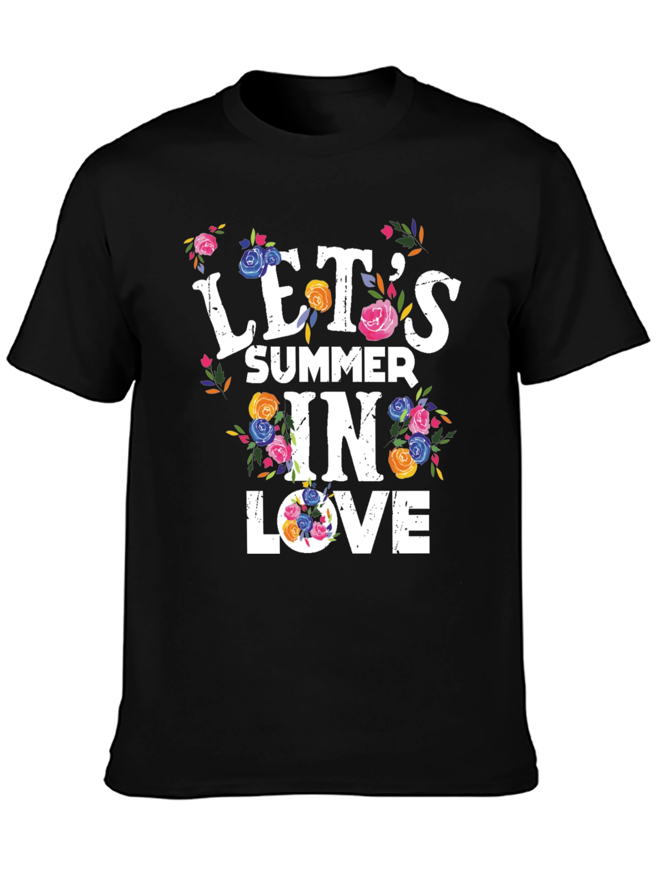 Camiseta Negra Estampada Floral Lets Summer in Love