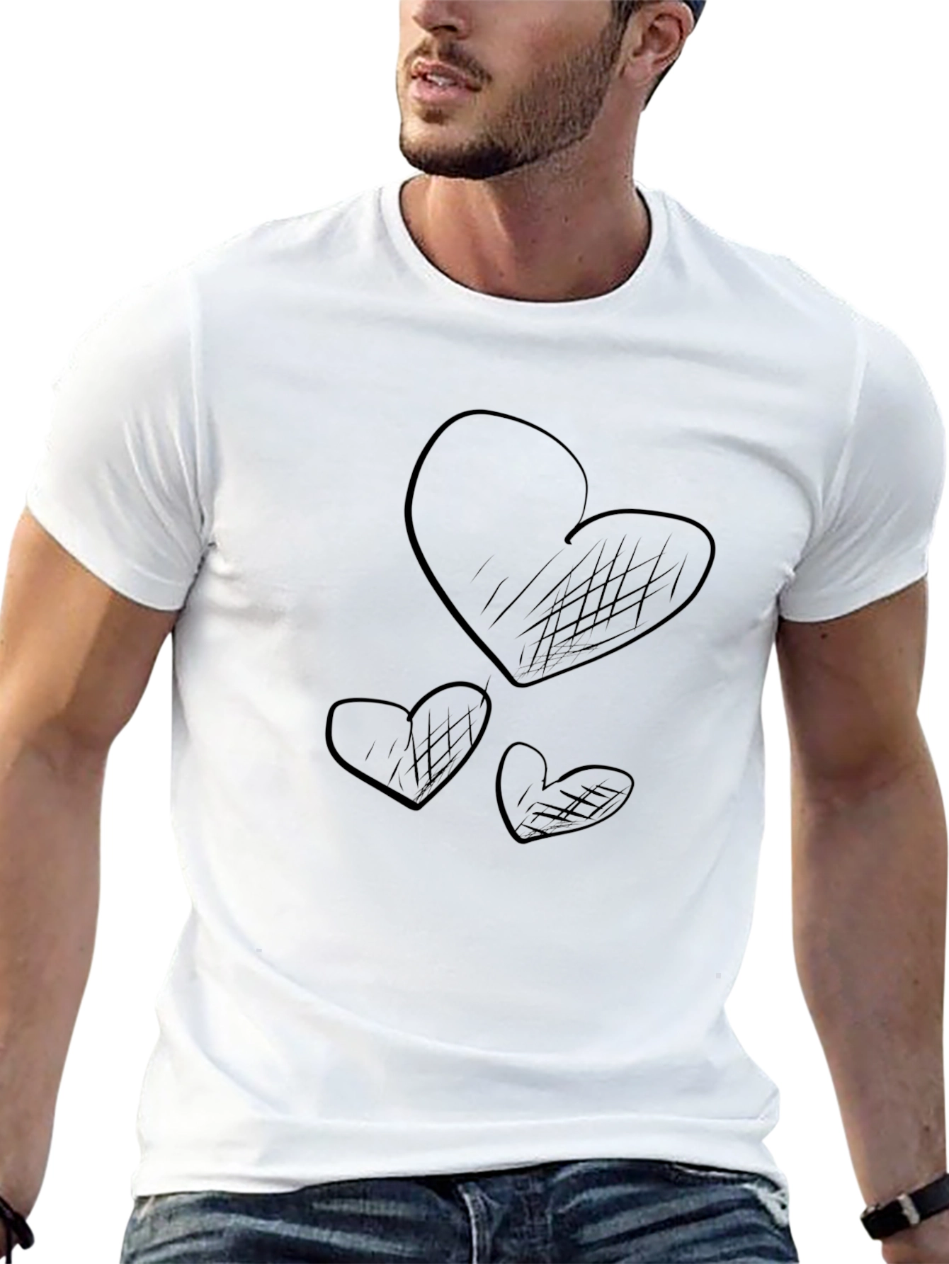 Camiseta Negra Corazones Dibujados Casual Hombre
