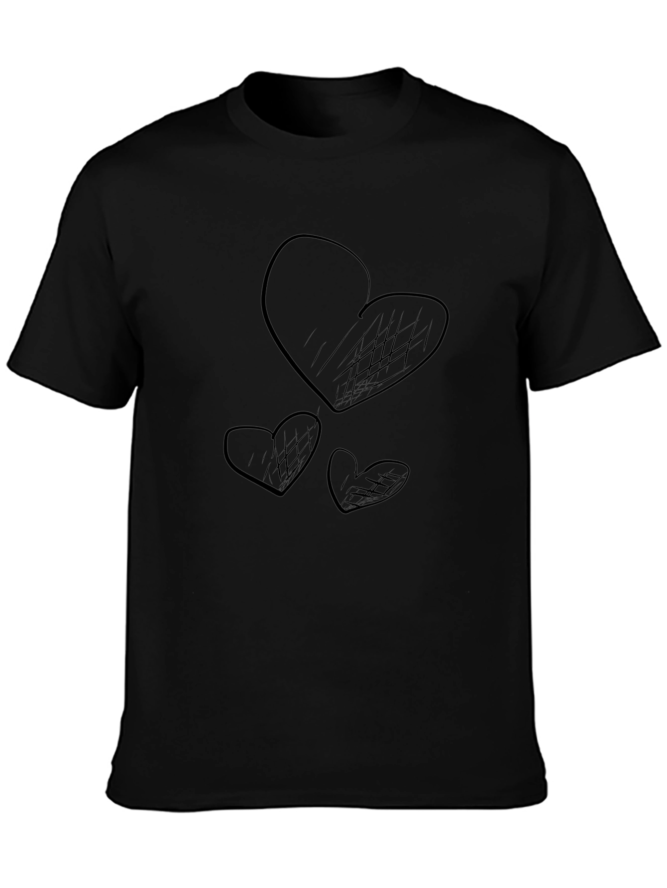 Camiseta Negra Corazones Dibujados Casual Hombre
