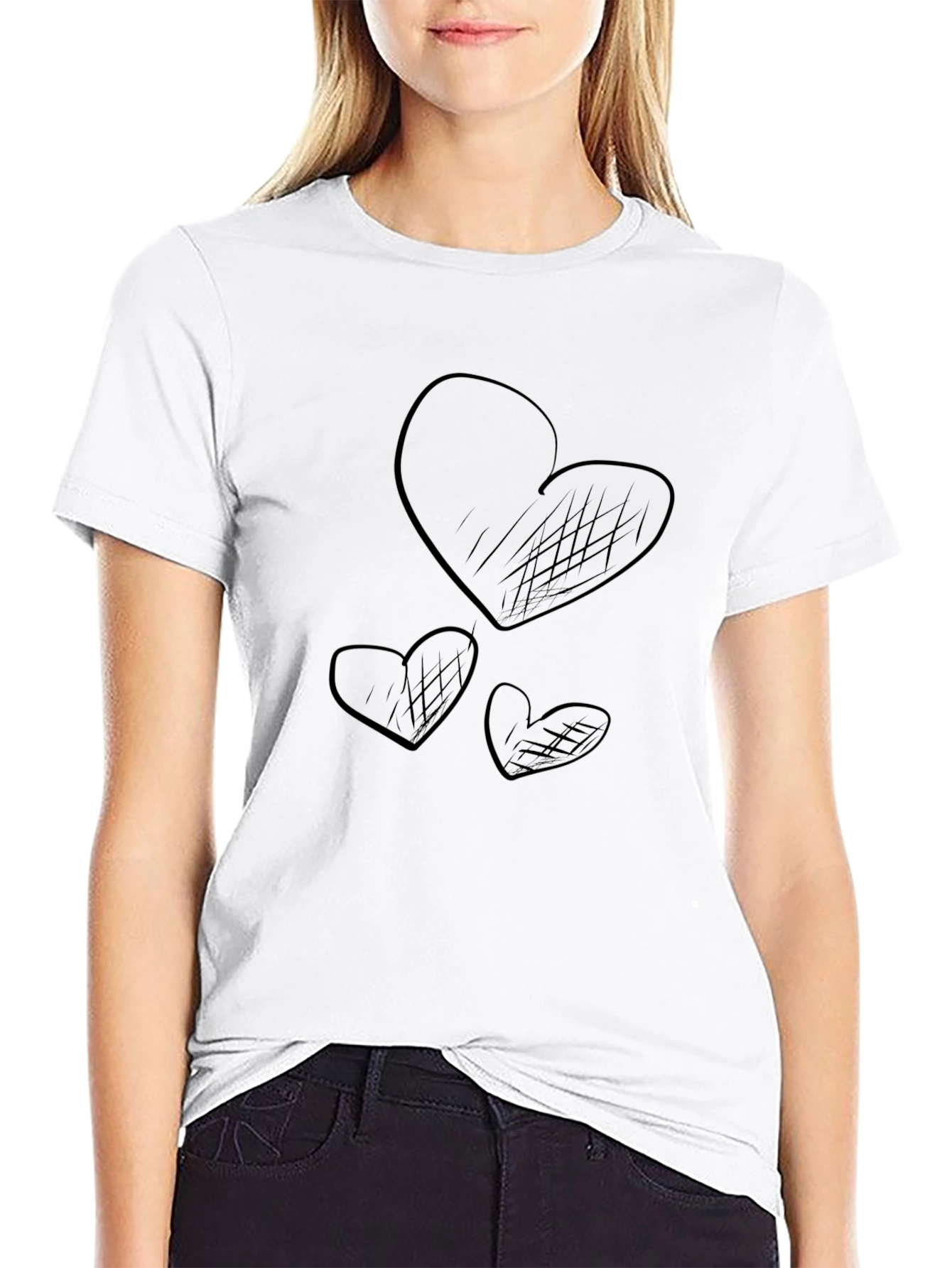 Camiseta Negra Corazones Dibujados Casual Hombre