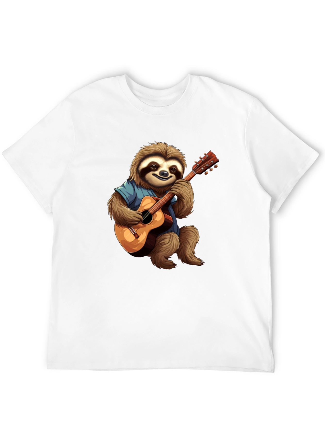 Camiseta Negra con Diseño de Perezoso Guitarrista
