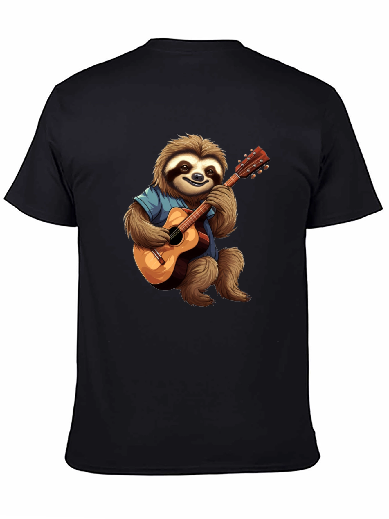 Camiseta Negra con Diseño de Perezoso Guitarrista