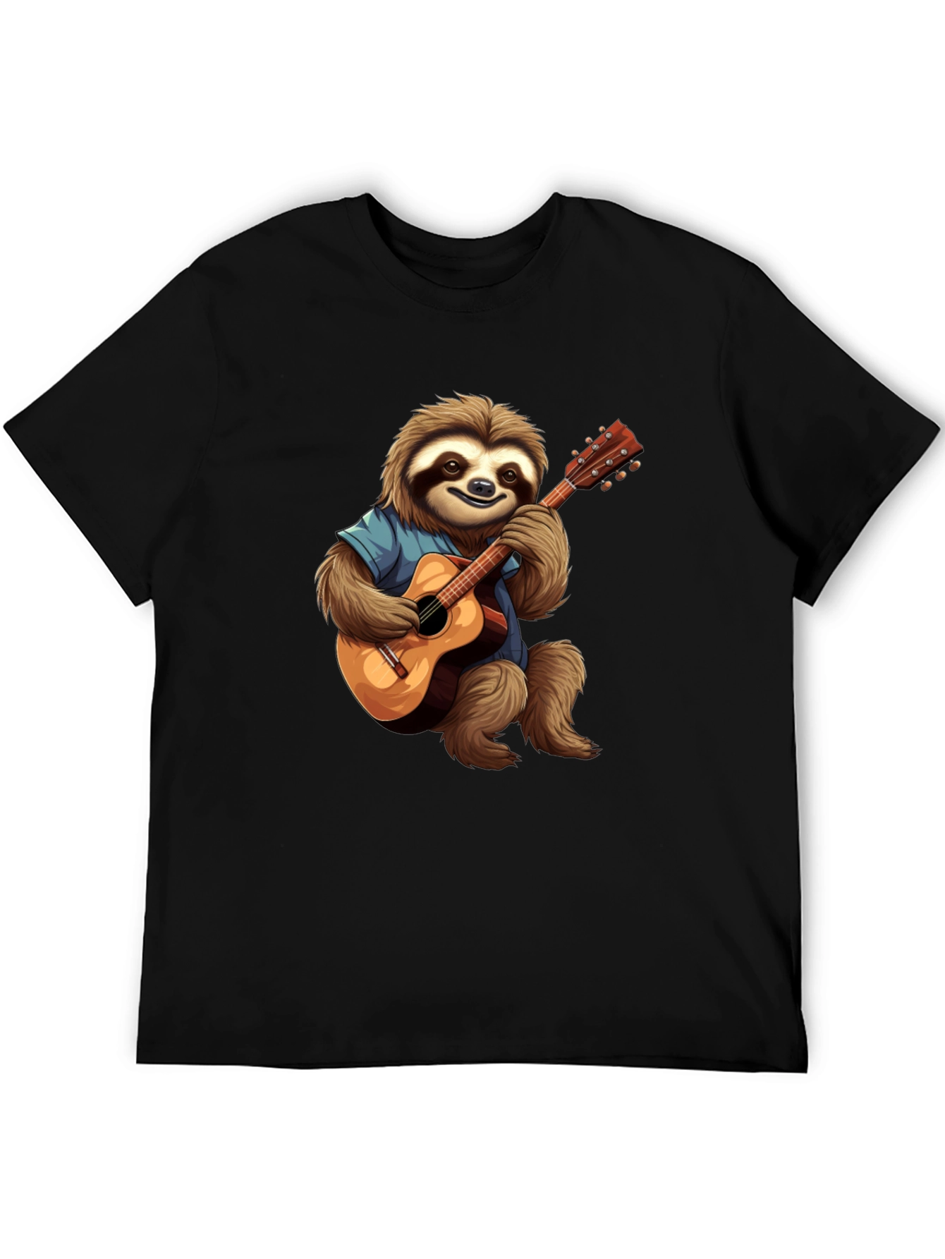 Camiseta Negra con Diseño de Perezoso Guitarrista