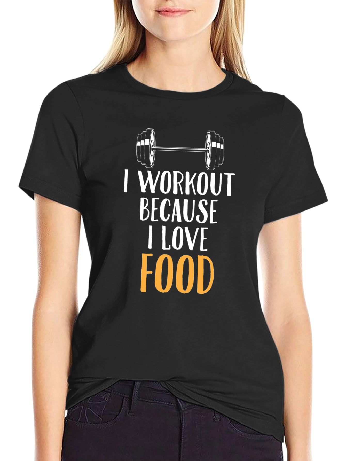 Camiseta Negra: Amo la Comida Entreno por Ella