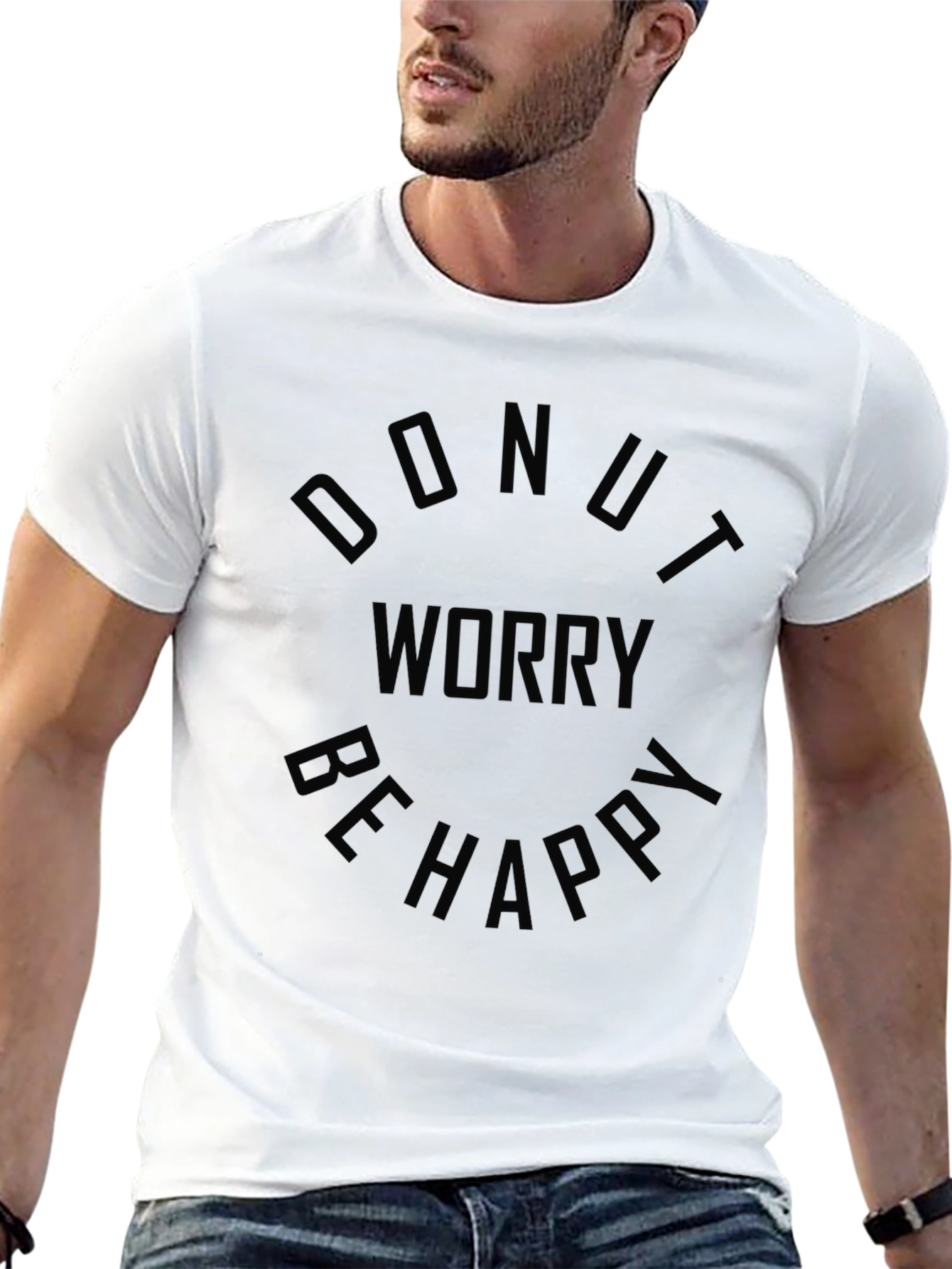 Camiseta Negra Hombre - Donut Worry Be Happy