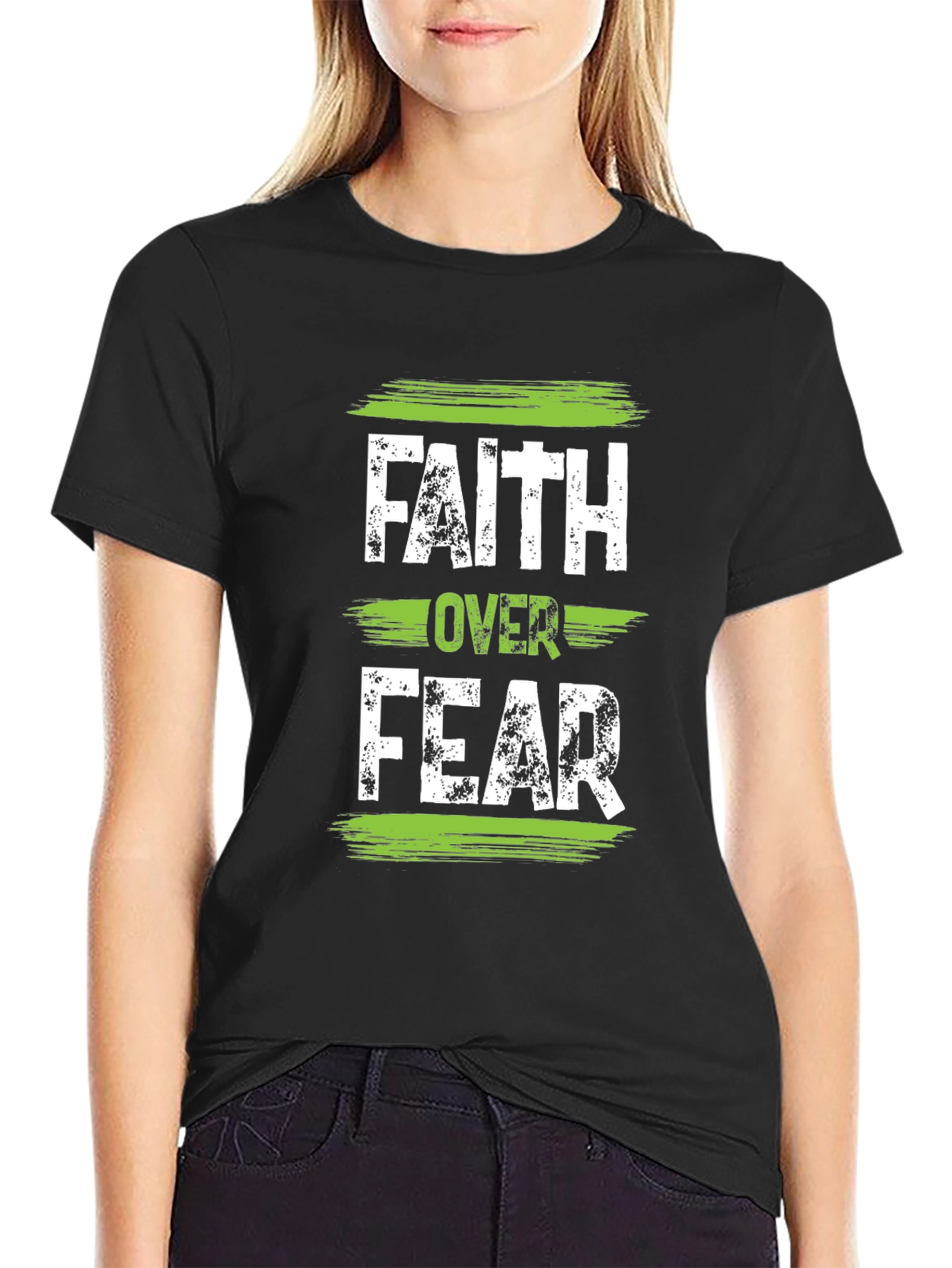 Camiseta Negra: Fe Sobre Miedo - Estilo Casual