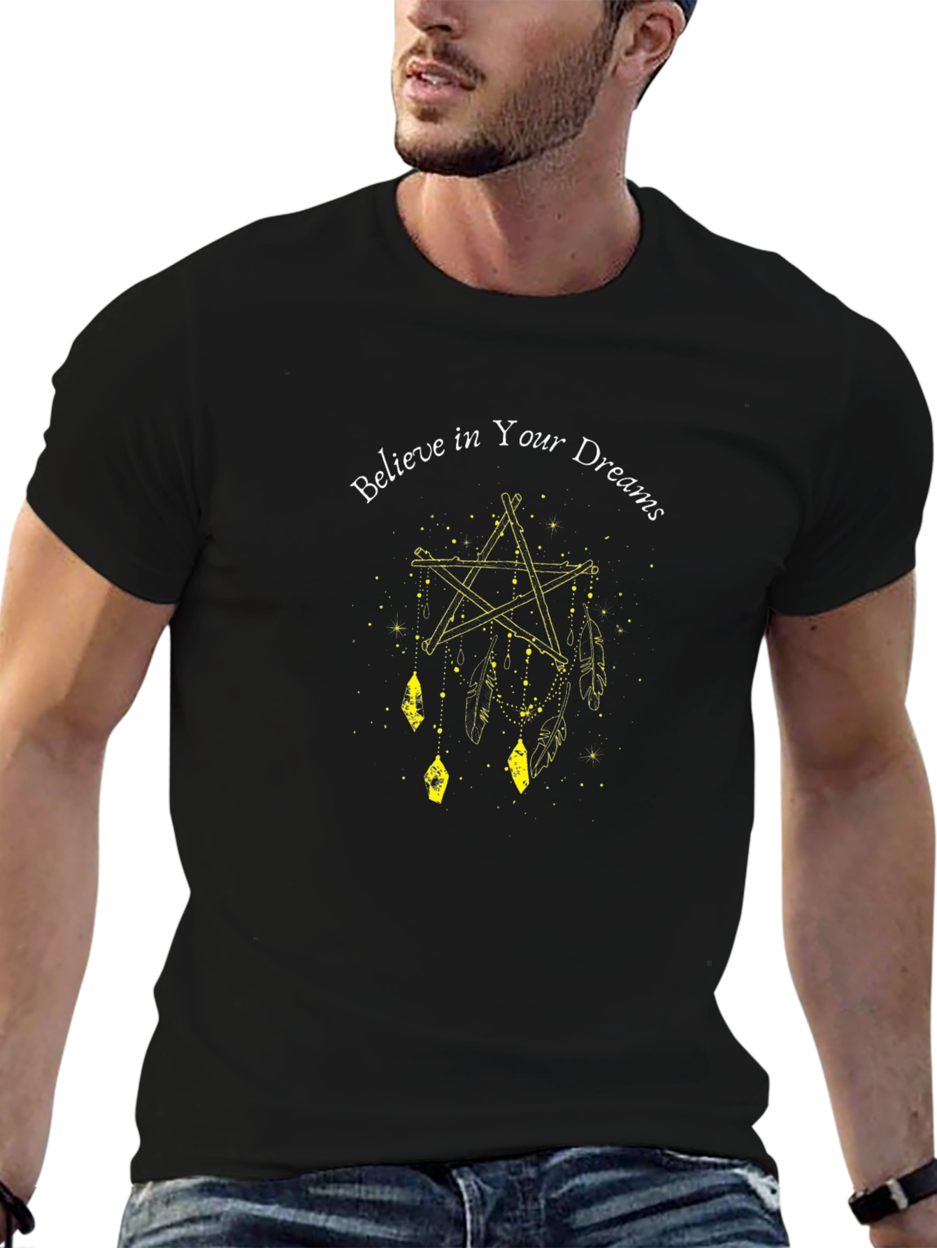 Camiseta Negra Cree en Tus Sueños Estampada