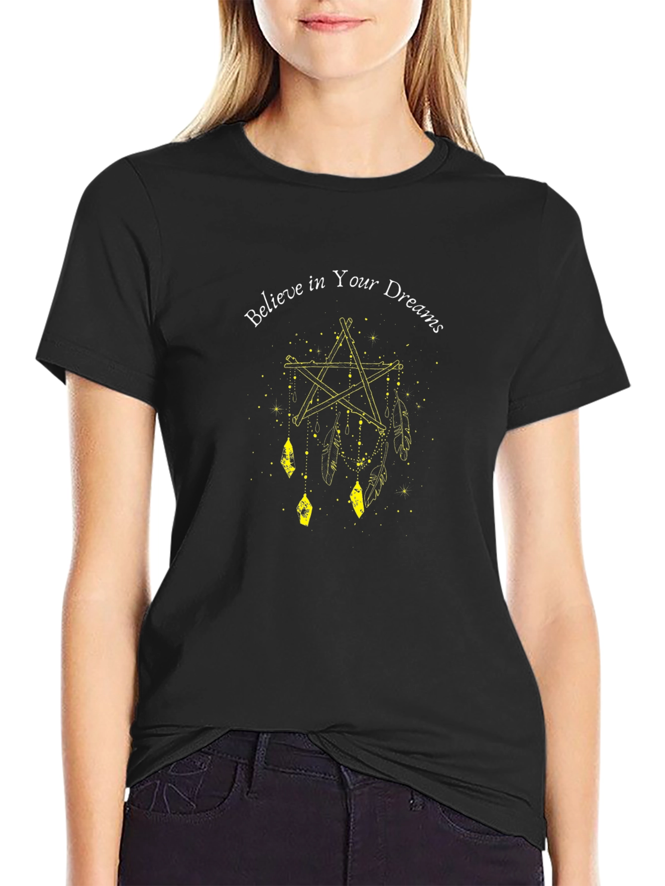 Camiseta Negra Cree en Tus Sueños Estampada