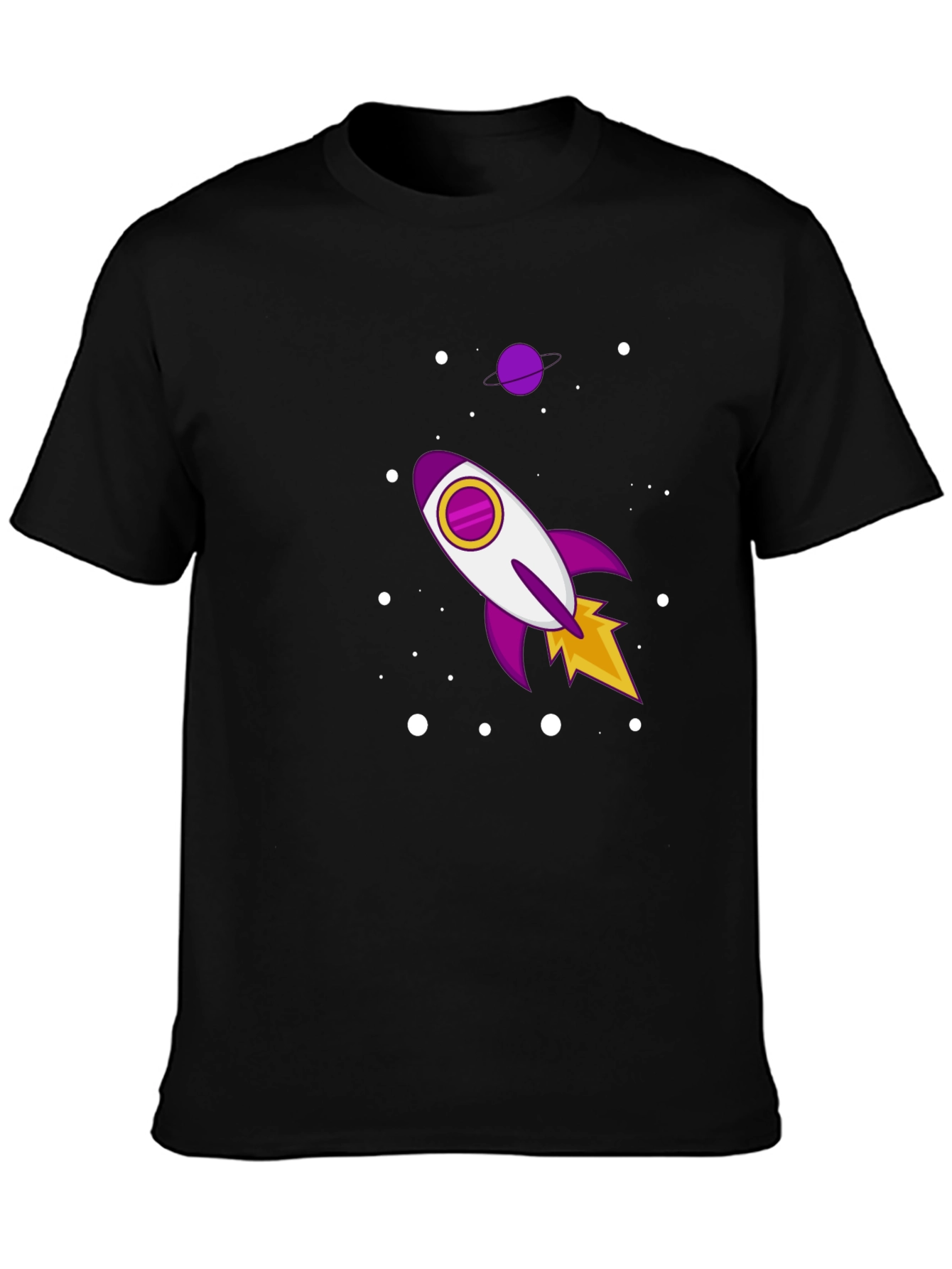 Camiseta Negra con Diseño de Cohete Espacial