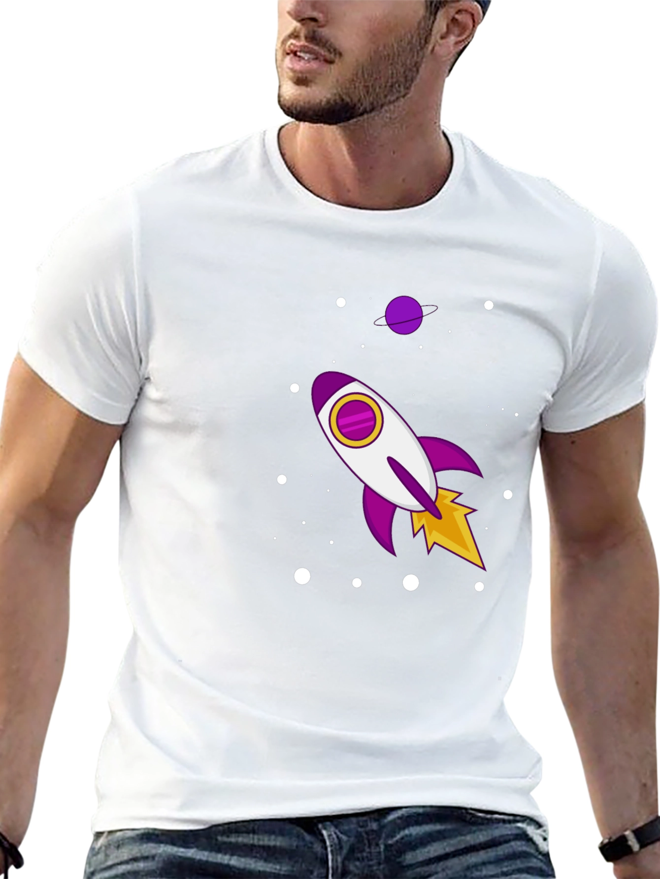 Camiseta Negra con Diseño de Cohete Espacial