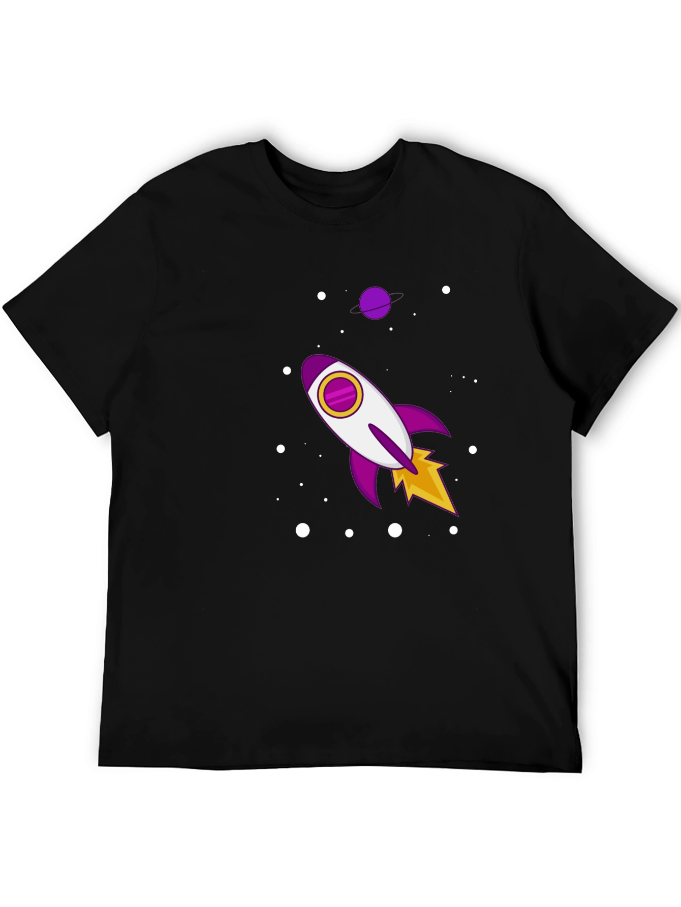 Camiseta Negra con Diseño de Cohete Espacial