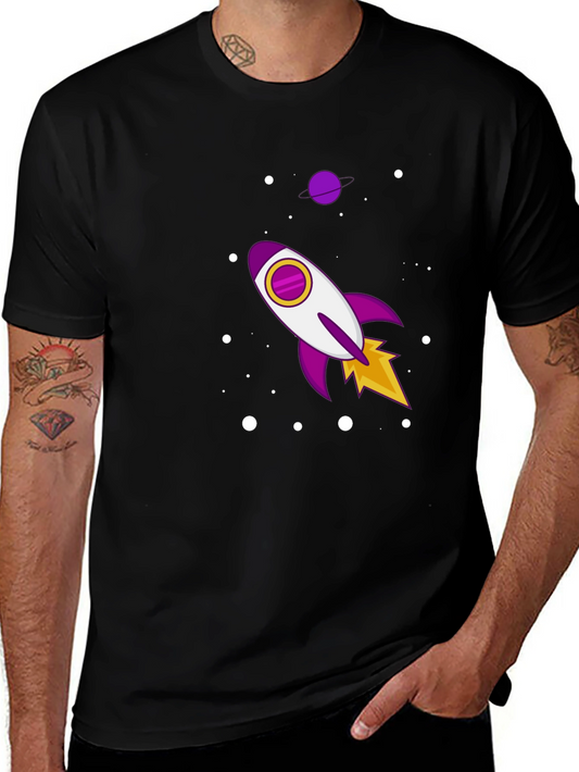Camiseta Negra con Diseño de Cohete Espacial
