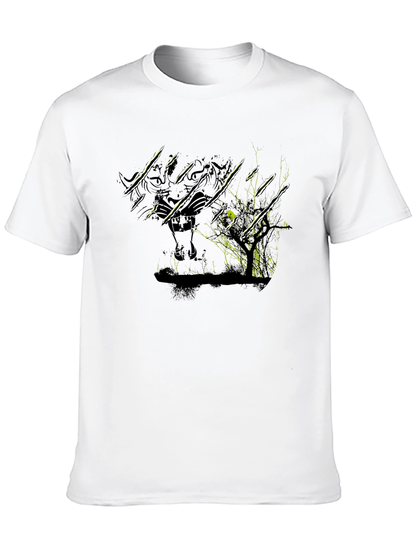 Camiseta Negra con Diseño de Tigre y Árbol
