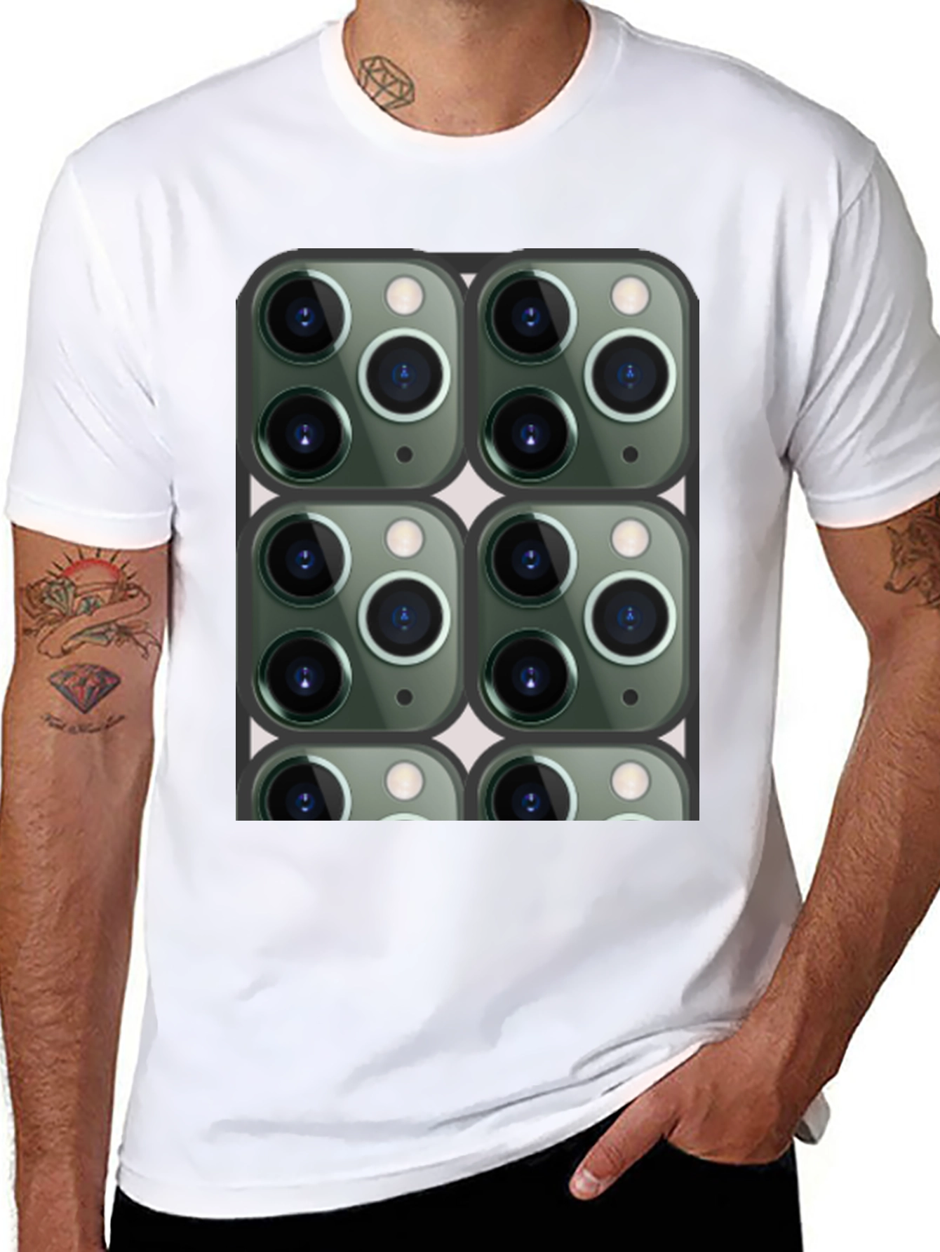 Camiseta Negra con Diseño de Cámaras para Hombre