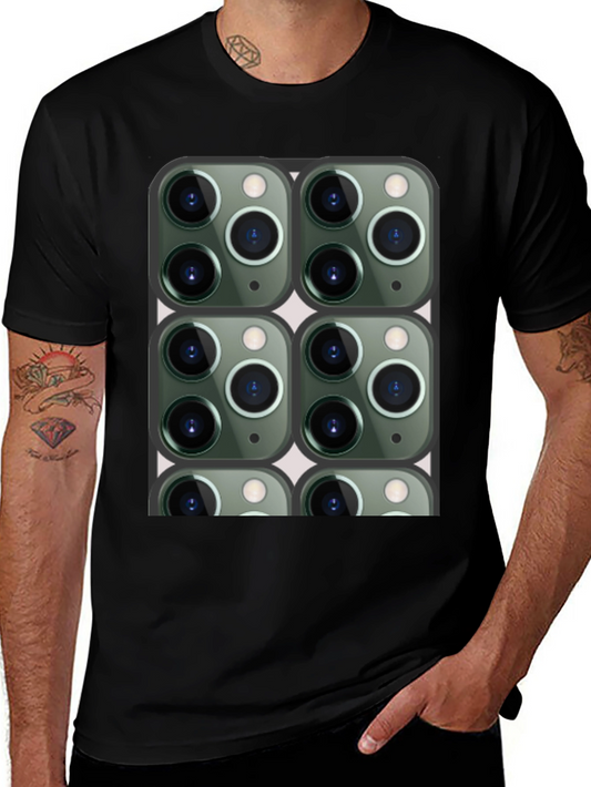 Camiseta Negra con Diseño de Cámaras para Hombre