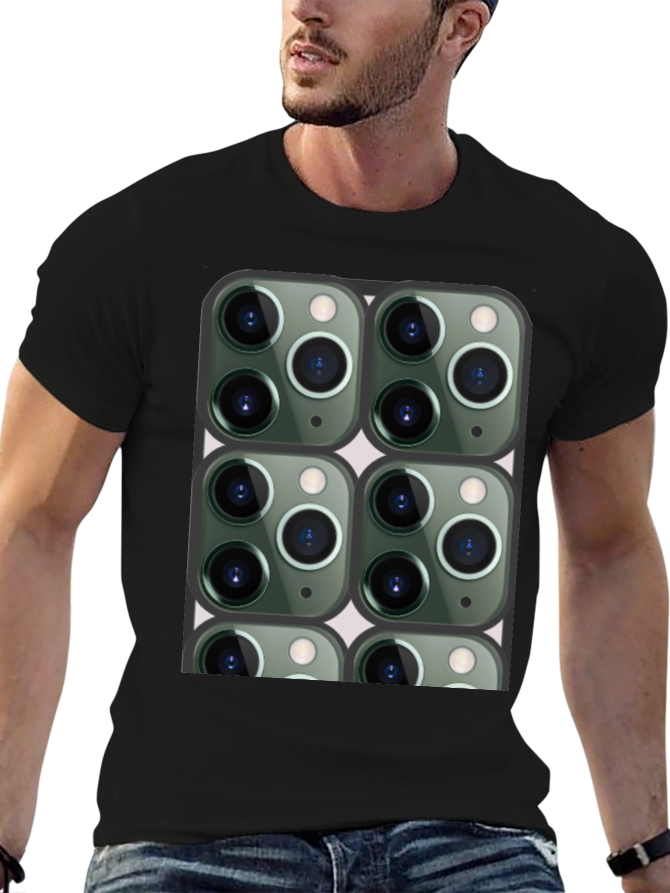 Camiseta Negra con Diseño de Cámaras para Hombre