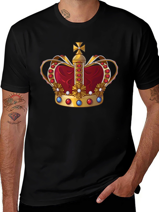 Camiseta Negra con Corona Real Dorada y Roja