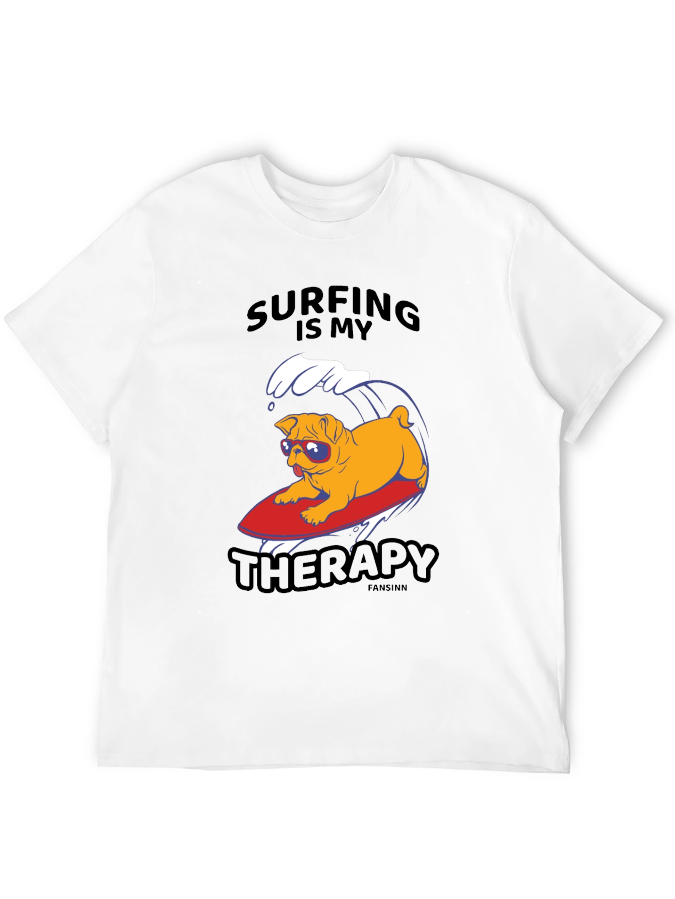 Camiseta Negra con Pug Surfeando: Terapia en Olas