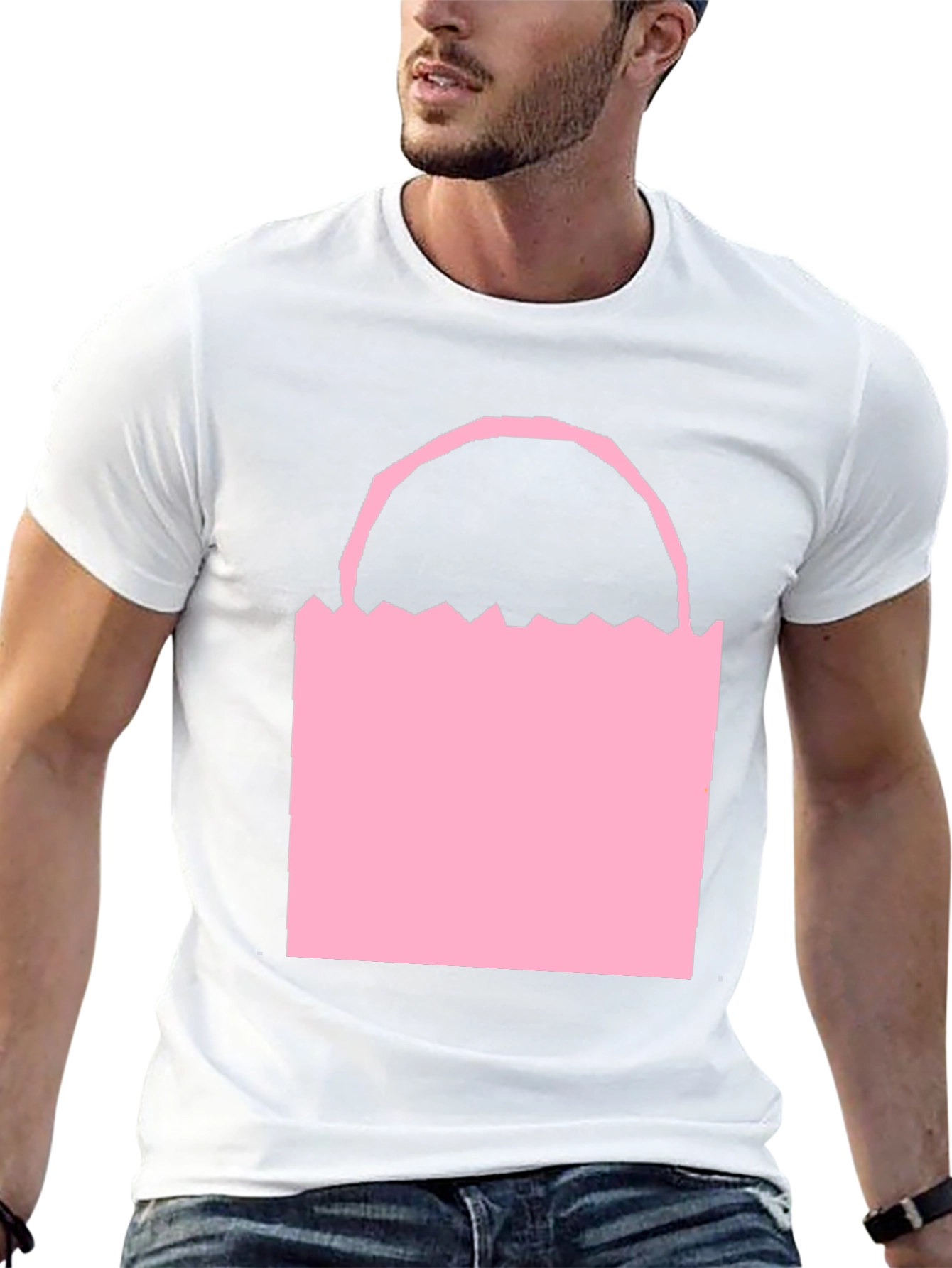 Camiseta Negra con Diseño de Bolsa Rosa