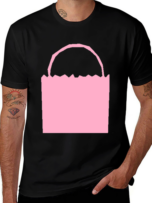 Camiseta Negra con Diseño de Bolsa Rosa