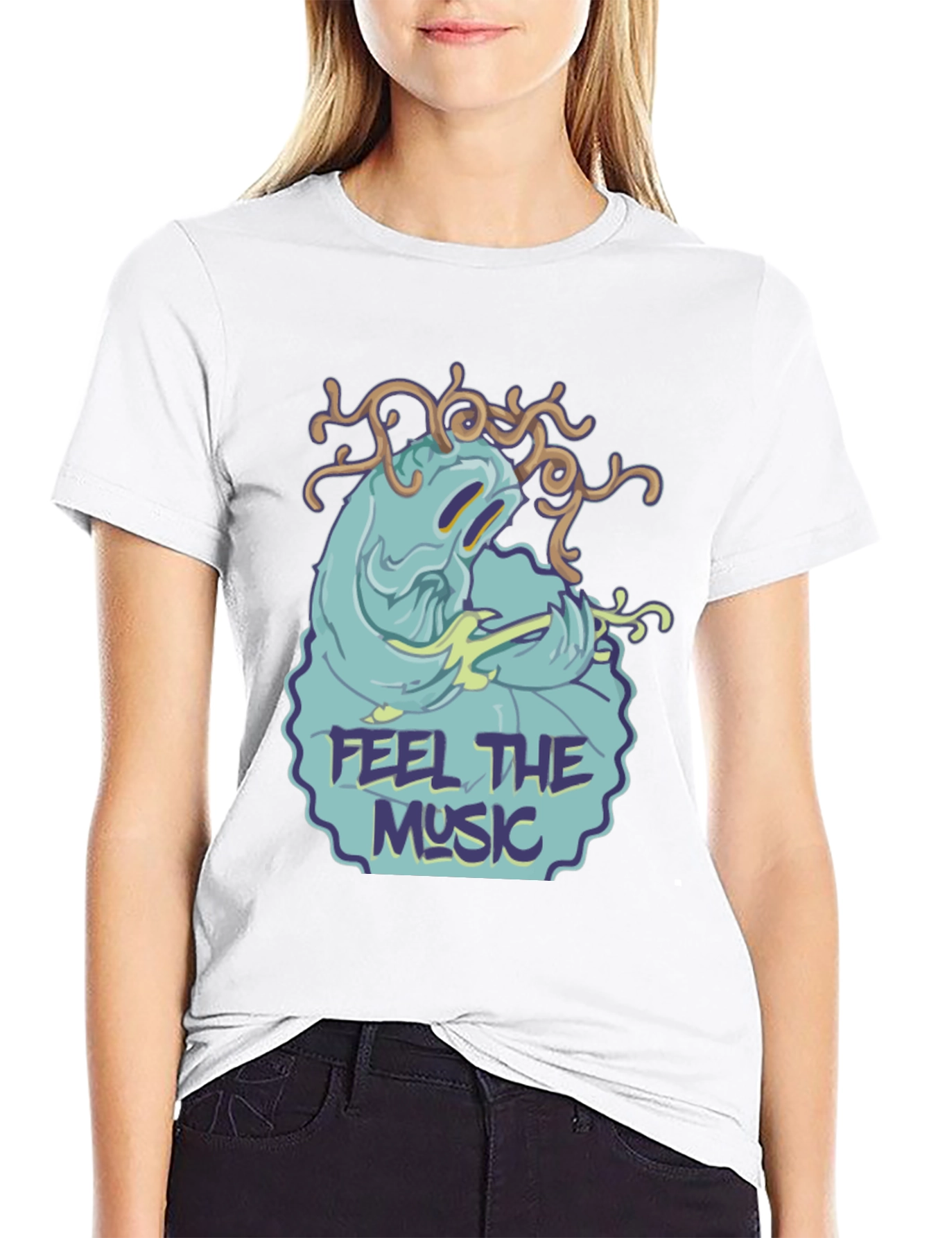 Camiseta Negra Feel the Music con Diseño Único