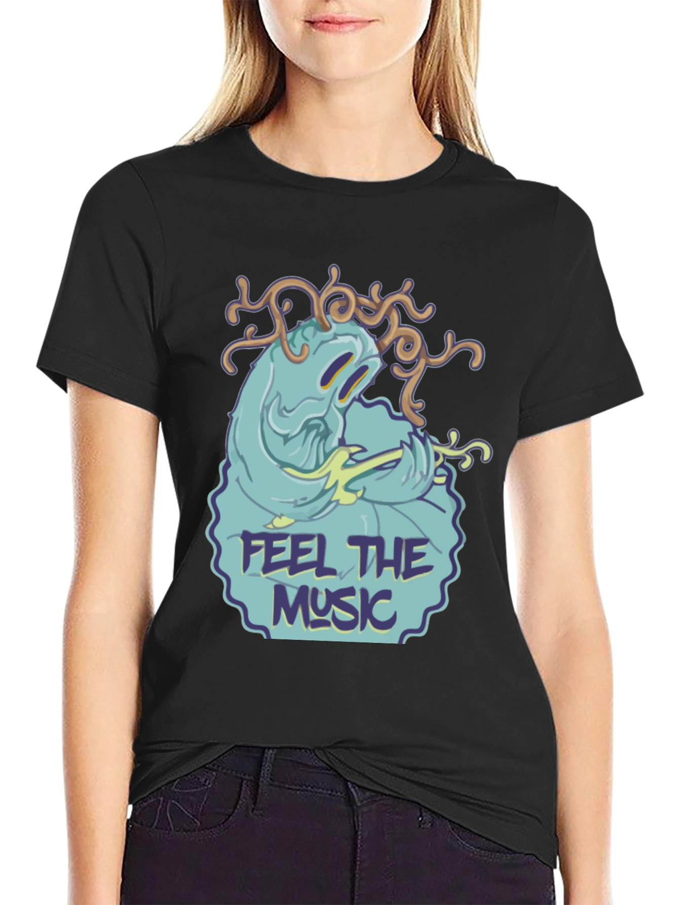 Camiseta Negra Feel the Music con Diseño Único