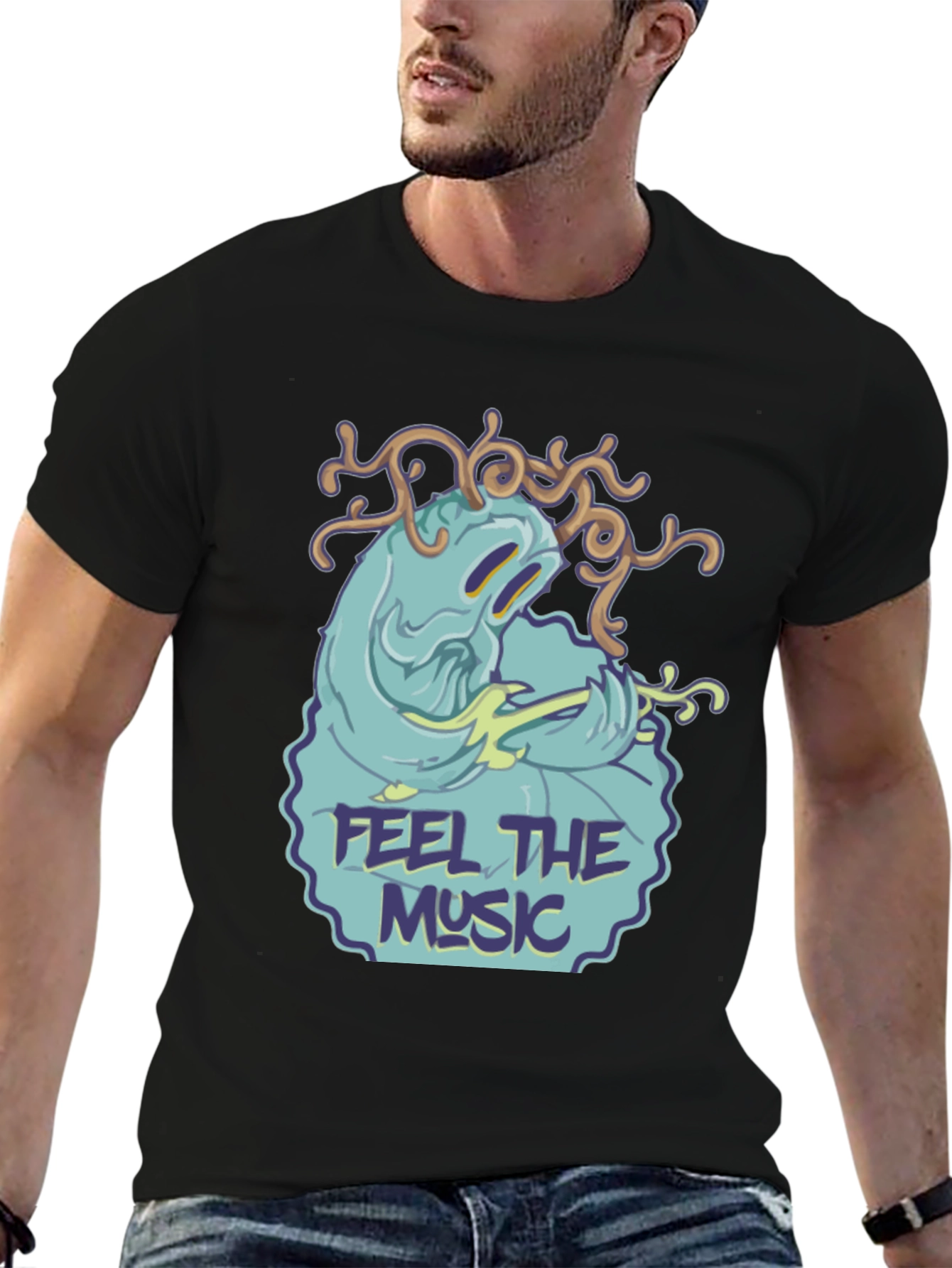 Camiseta Negra Feel the Music con Diseño Único