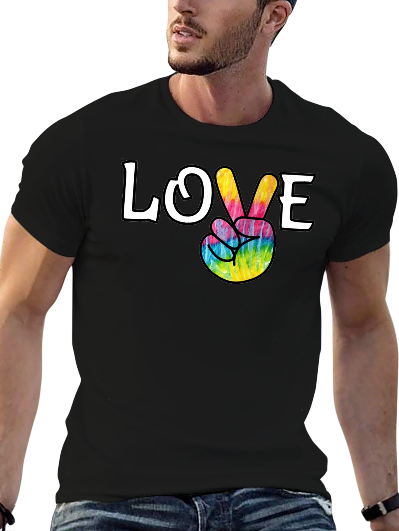 Camiseta Negra Paz y Amor Hippie