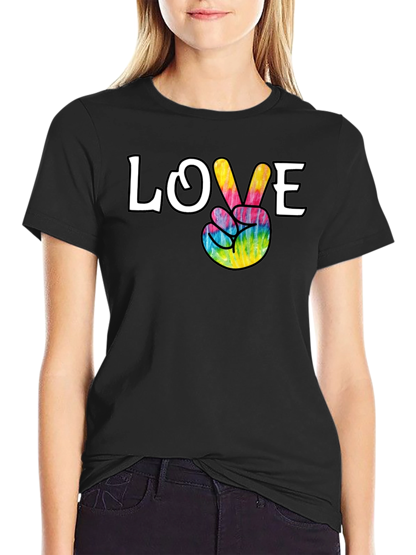 Camiseta Negra Paz y Amor Hippie