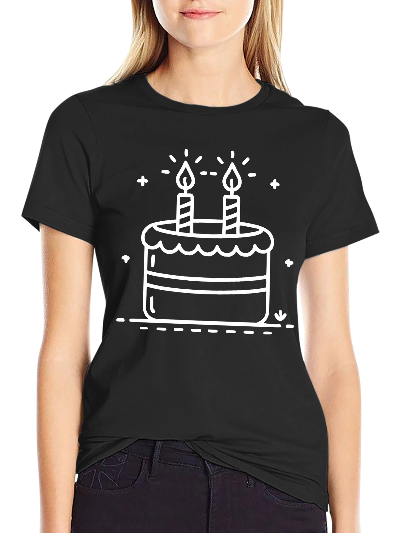 Camiseta Negra con Diseño de Pastel de Cumpleaños