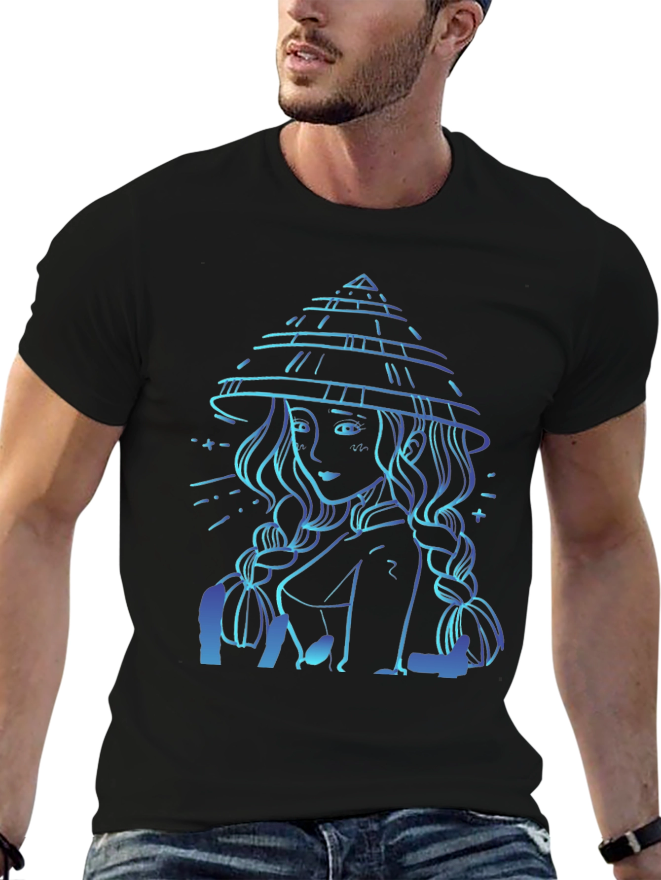 Camiseta Negra con Diseño de Chica Anime