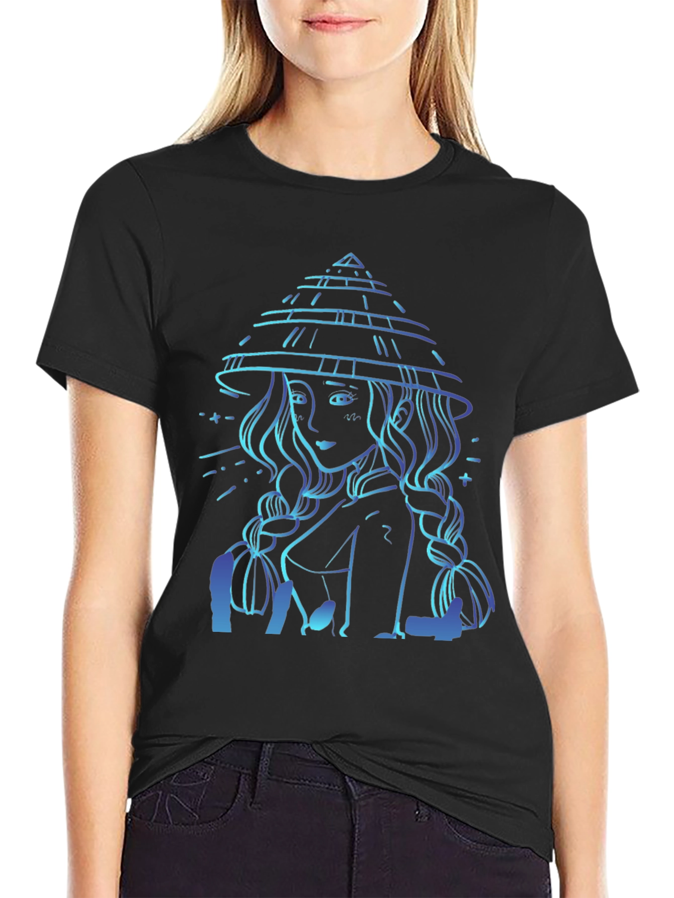 Camiseta Negra con Diseño de Chica Anime
