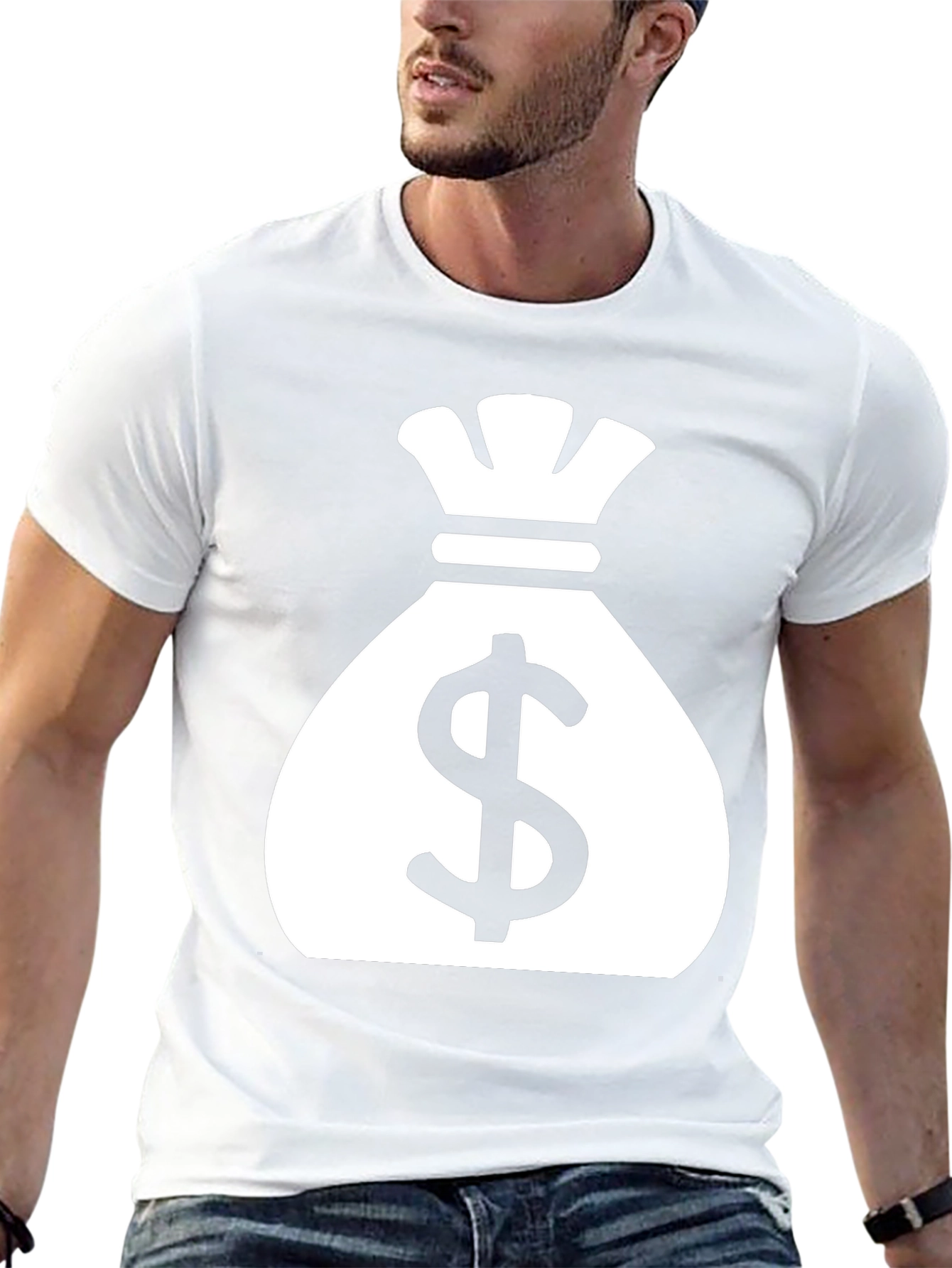 Camiseta Negra con Diseño de Saco de Dinero