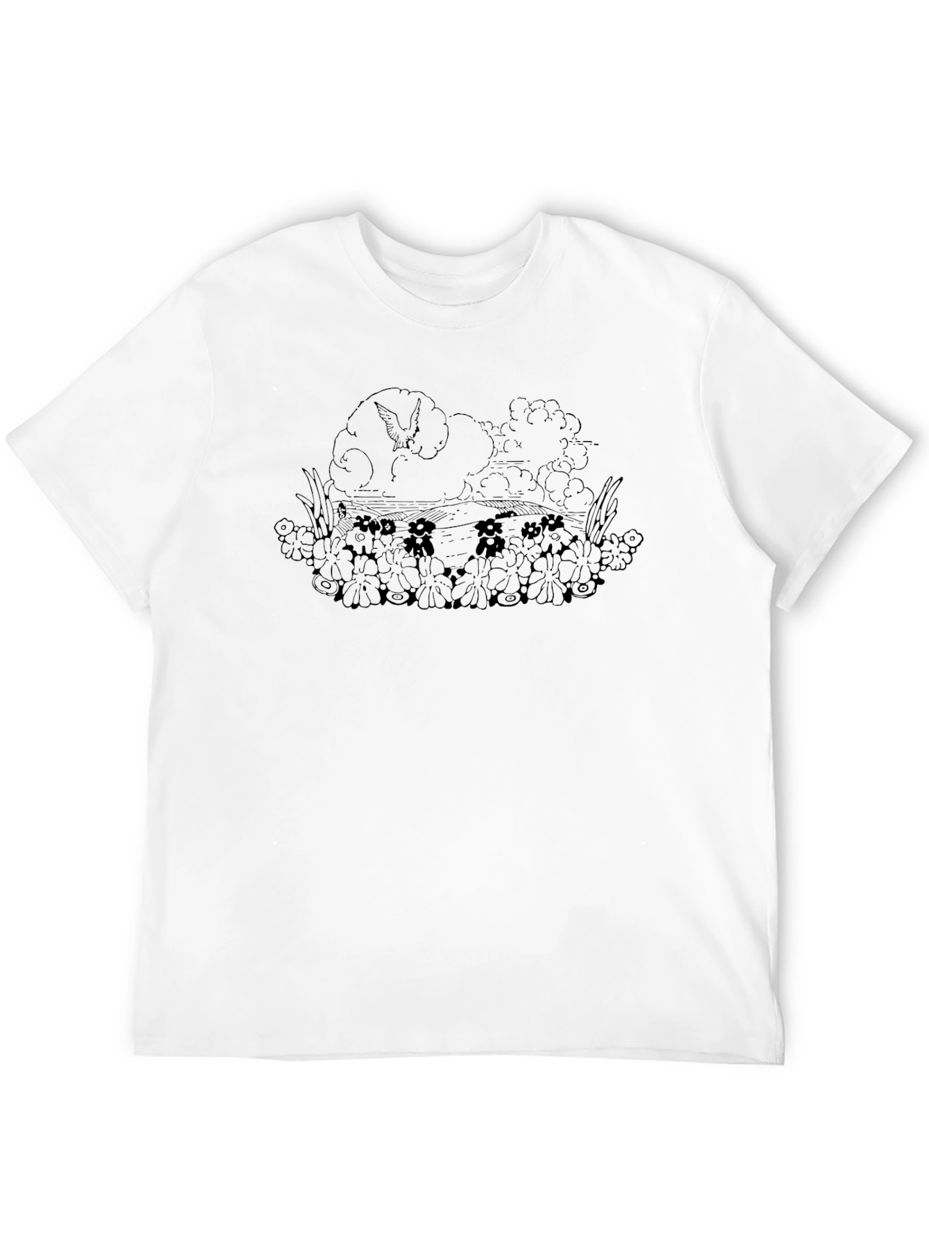 Camiseta Negra con Diseño Floral y Criatura Mítica