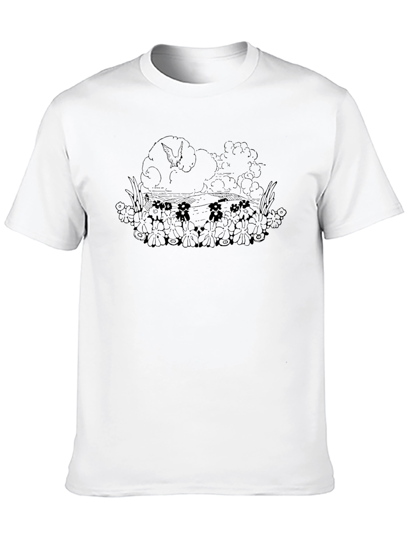 Camiseta Negra con Diseño Floral y Criatura Mítica