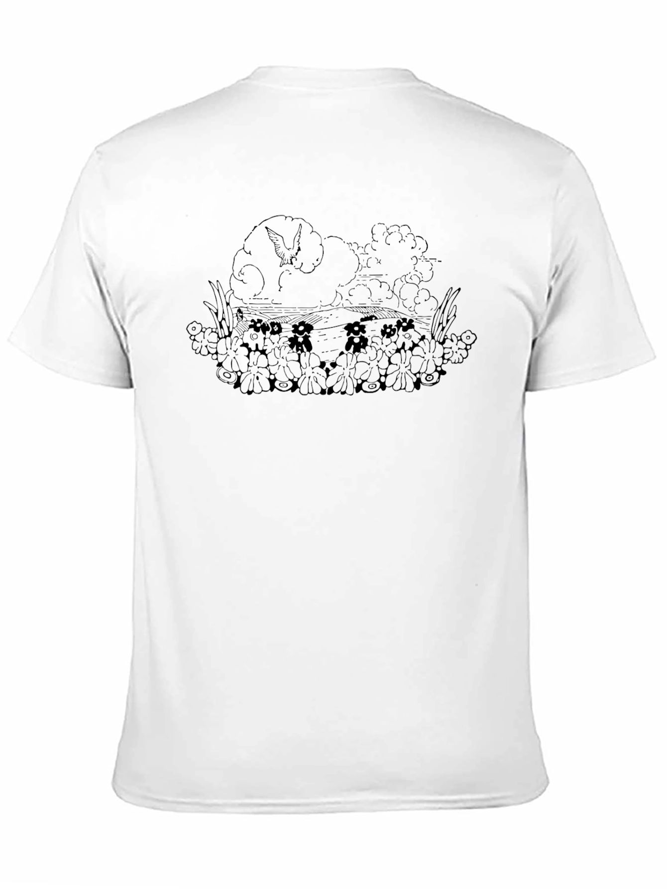 Camiseta Negra con Diseño Floral y Criatura Mítica