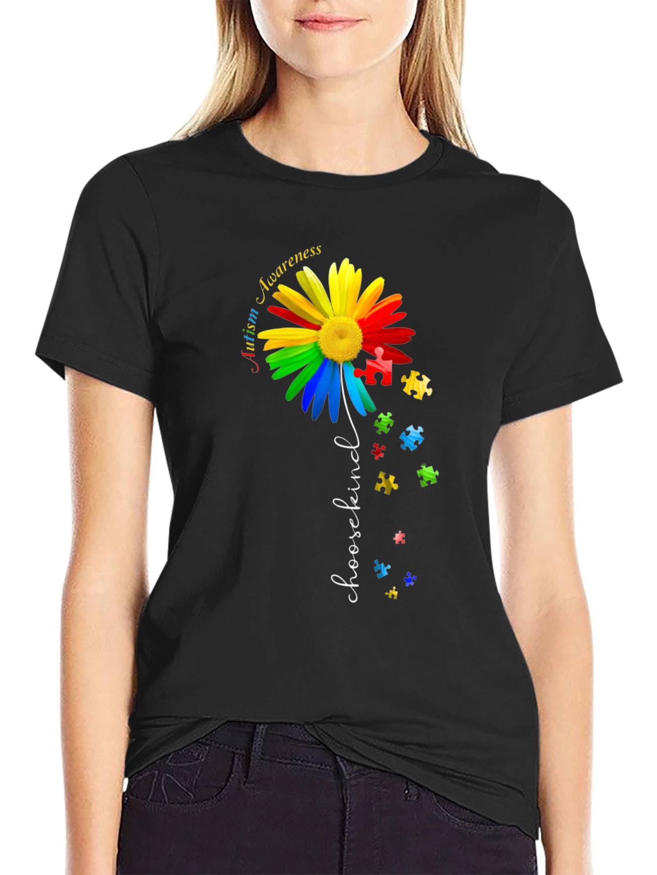 Camiseta Negra Con Diseño De Concienciación Sobre El Autismo
