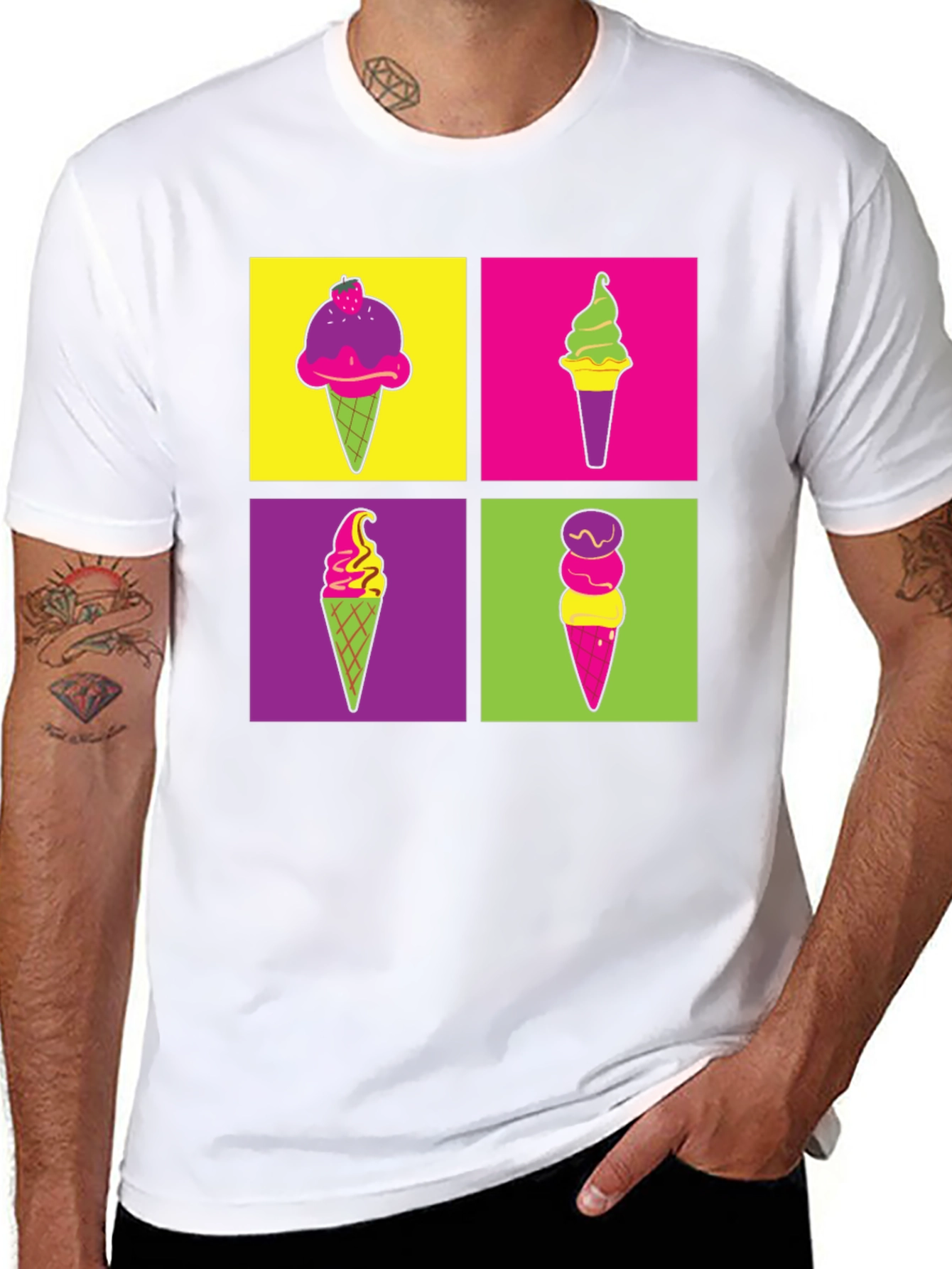 Camiseta Negra con Diseño Pop Art de Helados