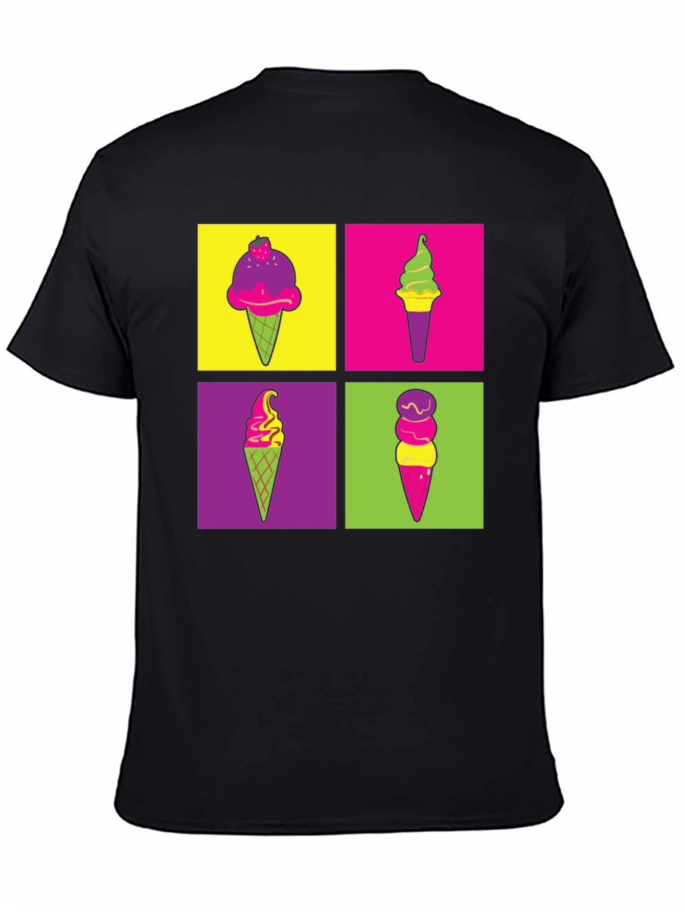Camiseta Negra con Diseño Pop Art de Helados