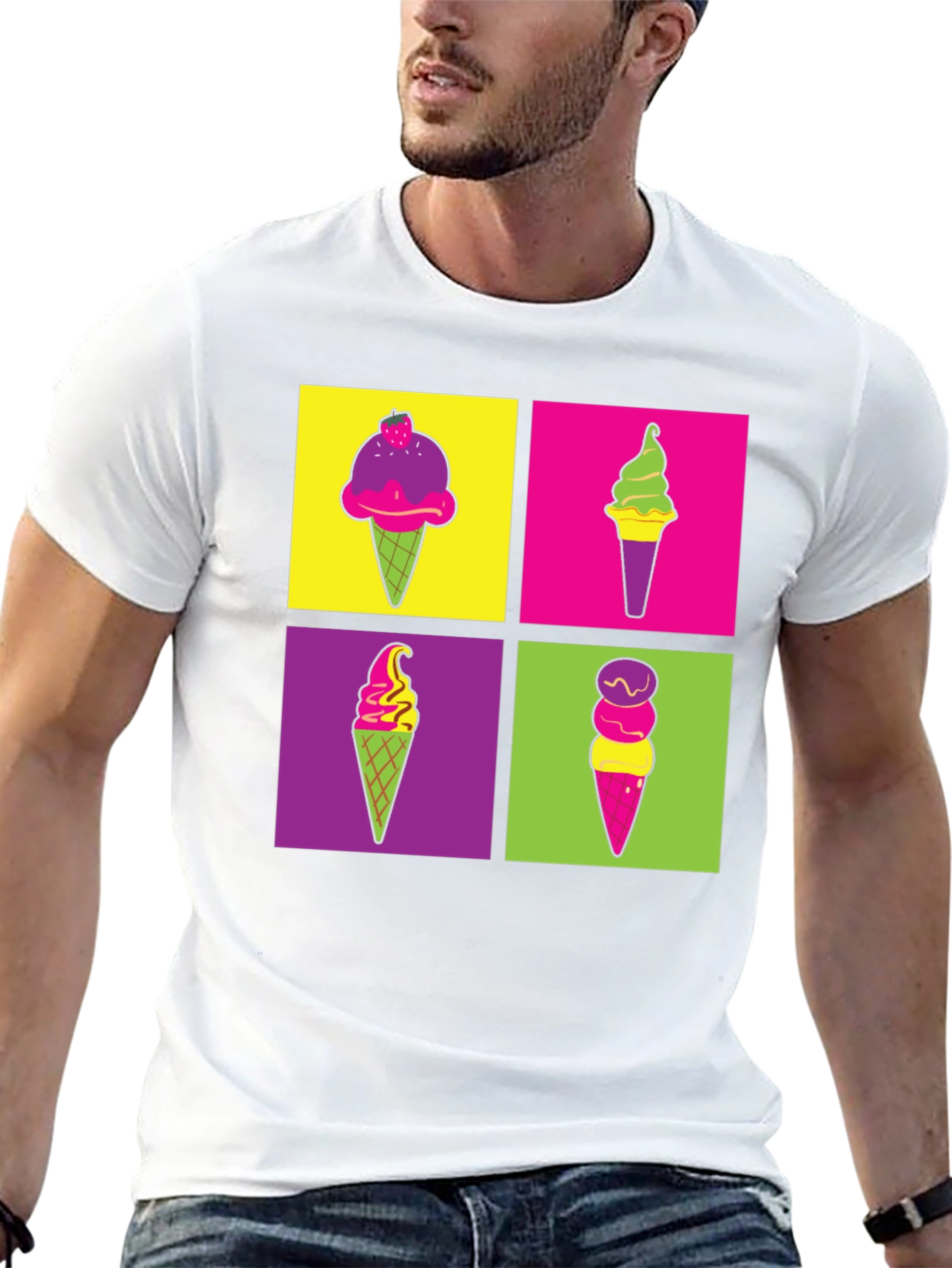 Camiseta Negra con Diseño Pop Art de Helados