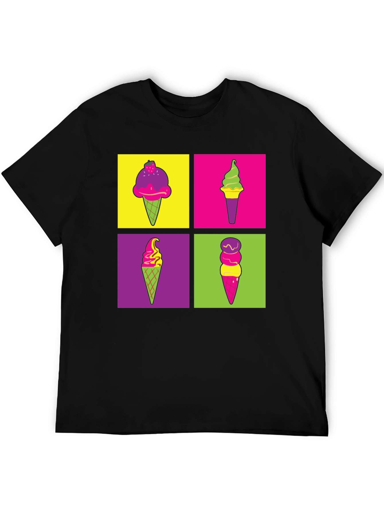 Camiseta Negra con Diseño Pop Art de Helados