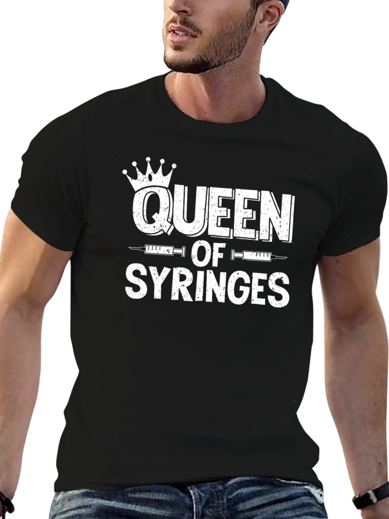 Camiseta Negra Queen of Syringes para Enfermeras