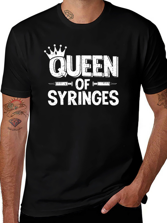 Camiseta Negra Queen of Syringes para Enfermeras