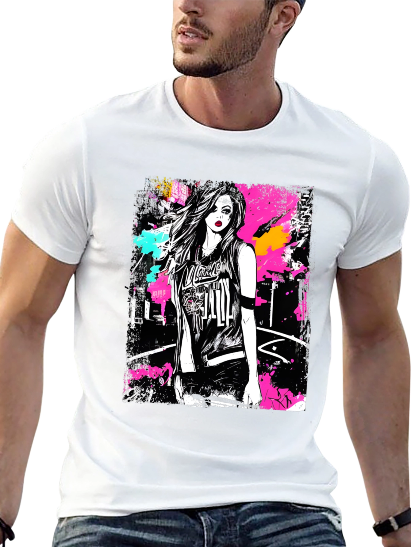 Camiseta Negra Estampada con Diseño Urbano